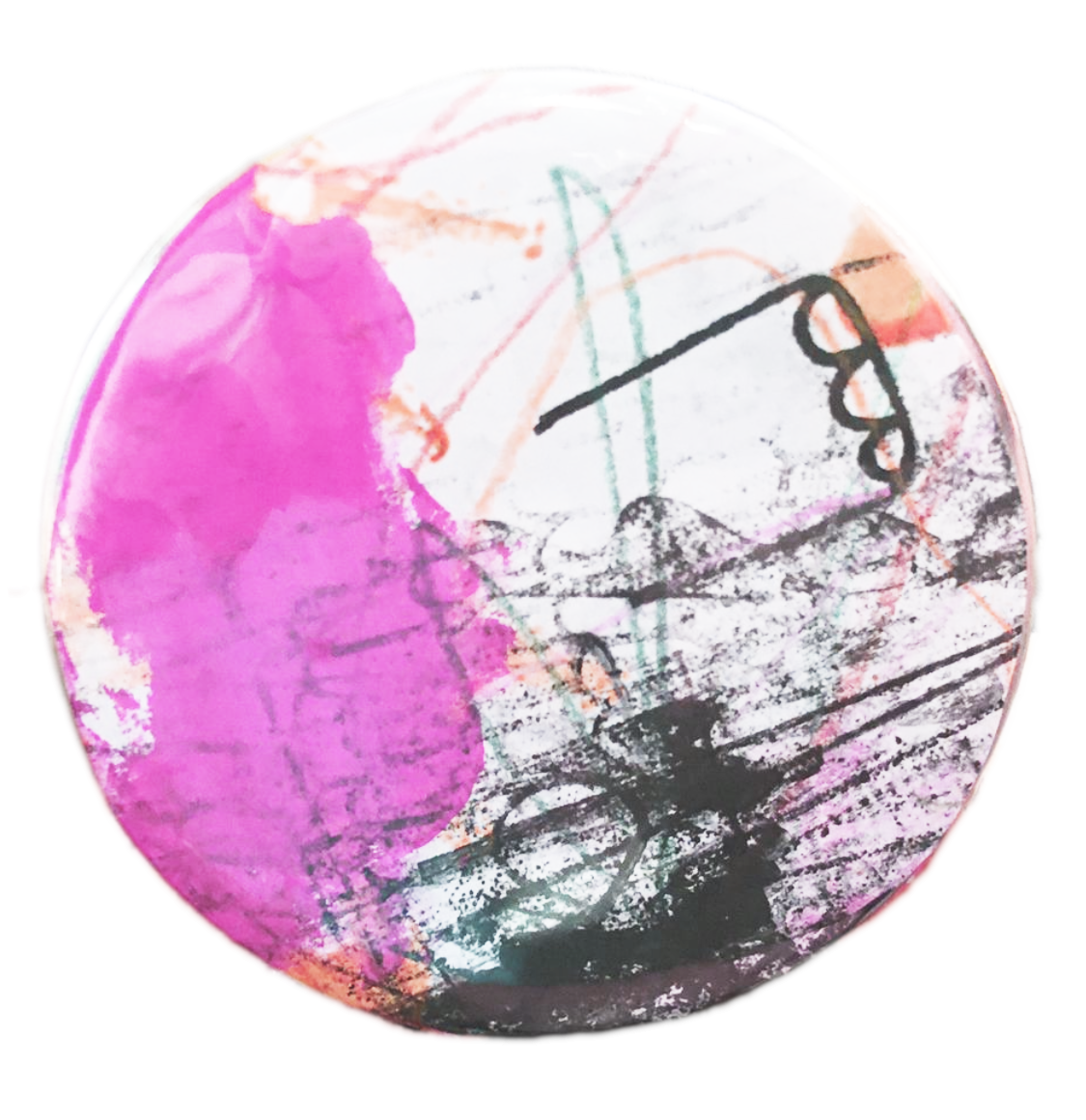 Bunt bestempelter runder Button.